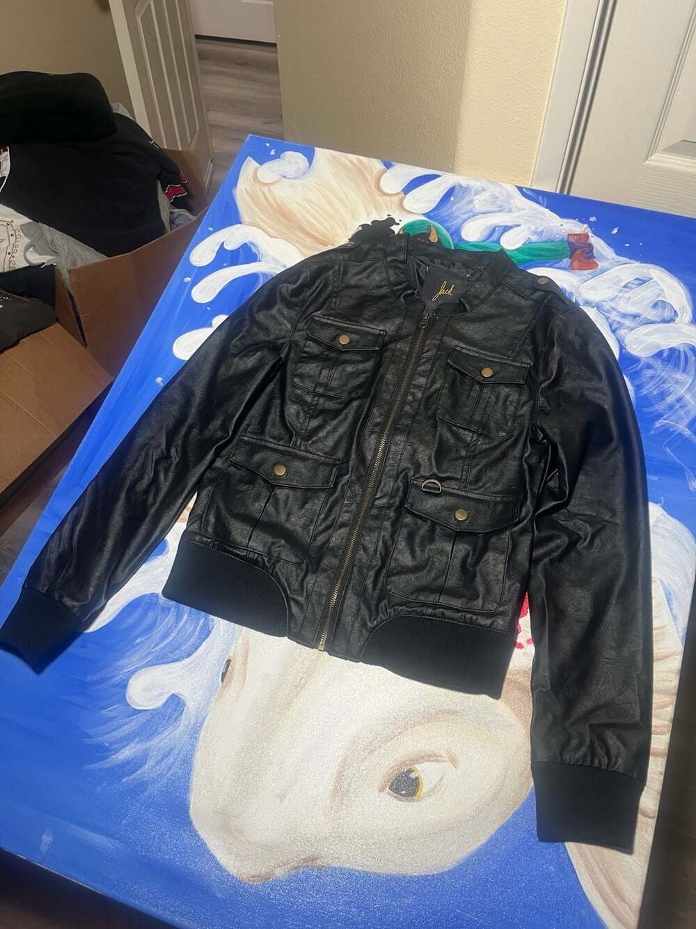 Jack Faux Leather Bomber Jacket Black Size M